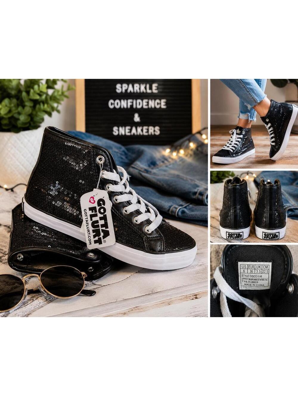 Gotta Flurt Black Sequin High Top Sneakers – Women’s Size 6 – New With Tags